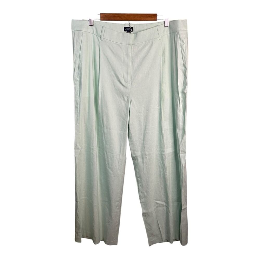 J. Crew Factory Linen Blend Wide Leg Pleated Trouser Pant in‎ Pistachio Green 16